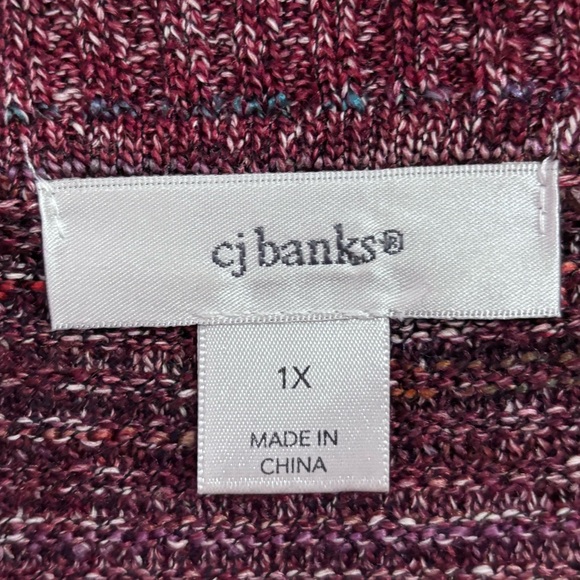 CJ Banks Red, Orange, Blue, and Green Marled Stripe with Split Neck Sweater 1X - Picture 3 of 14